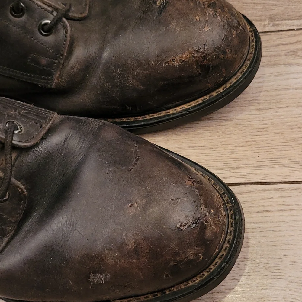 WOLVERINE Dark Grey Black Leather‎ Steel Toe Vintages Work Boots Sz 9.5 XW